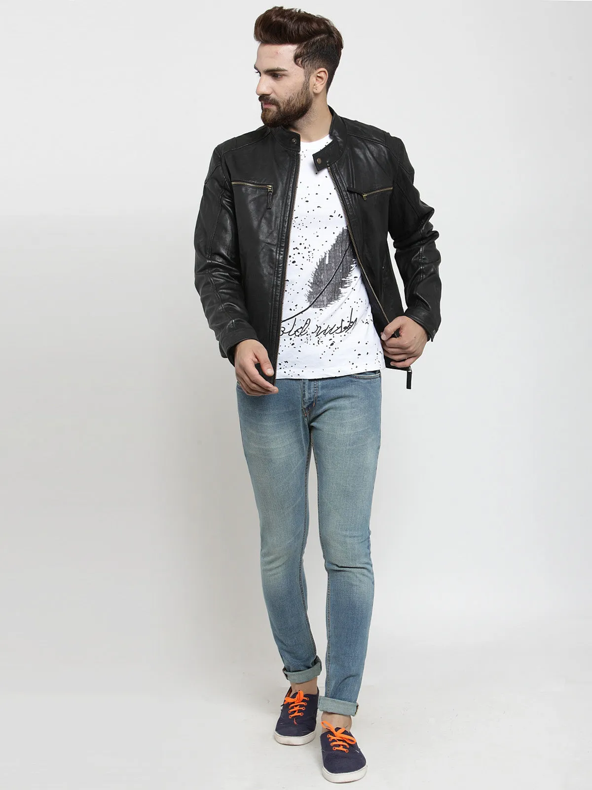 Teakwood Leathers Black Men's 100% Genuine Leather Jacket