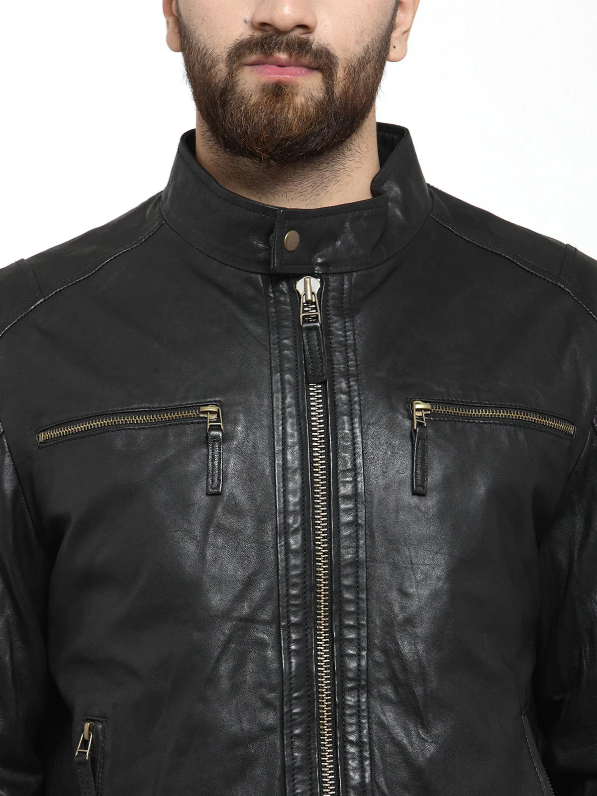Teakwood Leathers Black Men's 100% Genuine Leather Jacket