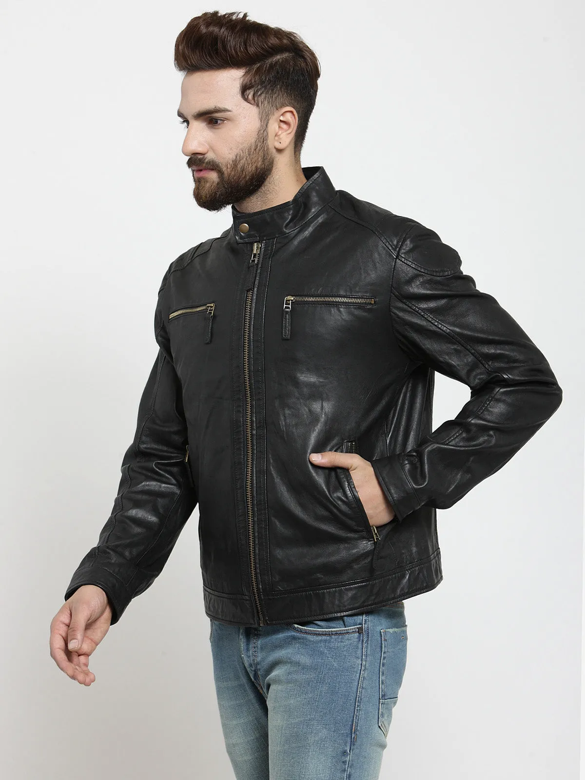 Teakwood Leathers Black Men's 100% Genuine Leather Jacket
