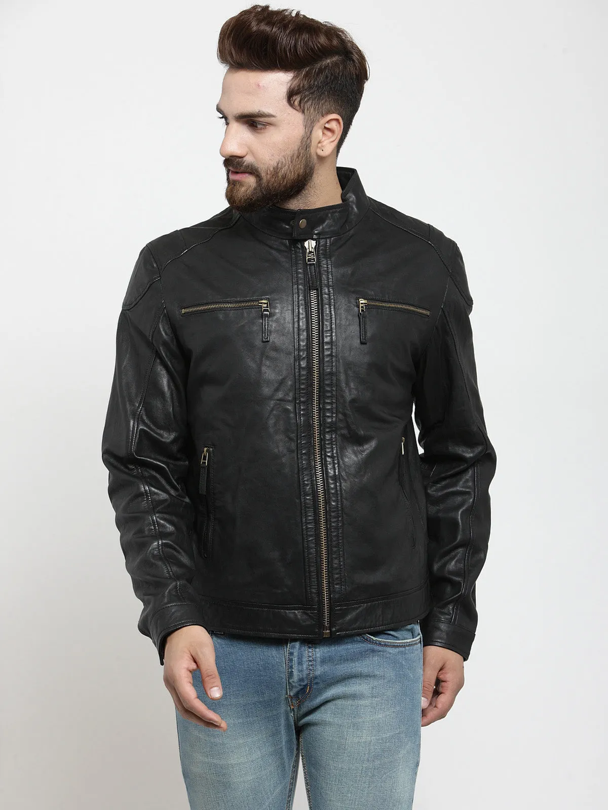 Teakwood Leathers Black Men's 100% Genuine Leather Jacket