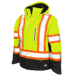 Tough Duck Men's Hi Vis Safety Work Jacket S245 - CSA 300D Poly, Fleece Lined, Waterproof & Reflective | Sizes XS-5XL