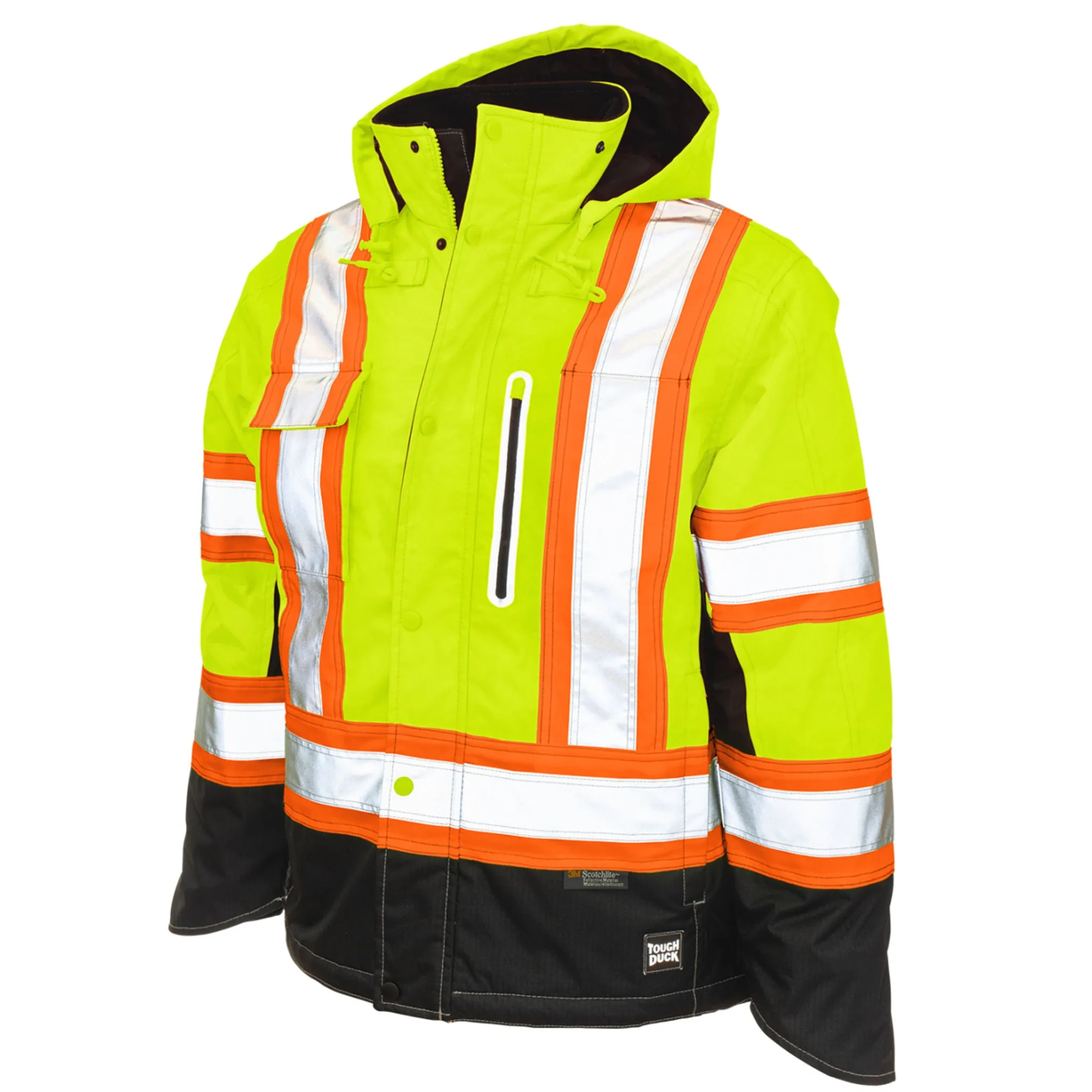 Tough Duck Men's Hi Vis Safety Work Jacket S245 - CSA 300D Poly, Fleece Lined, Waterproof & Reflective | Sizes XS-5XL