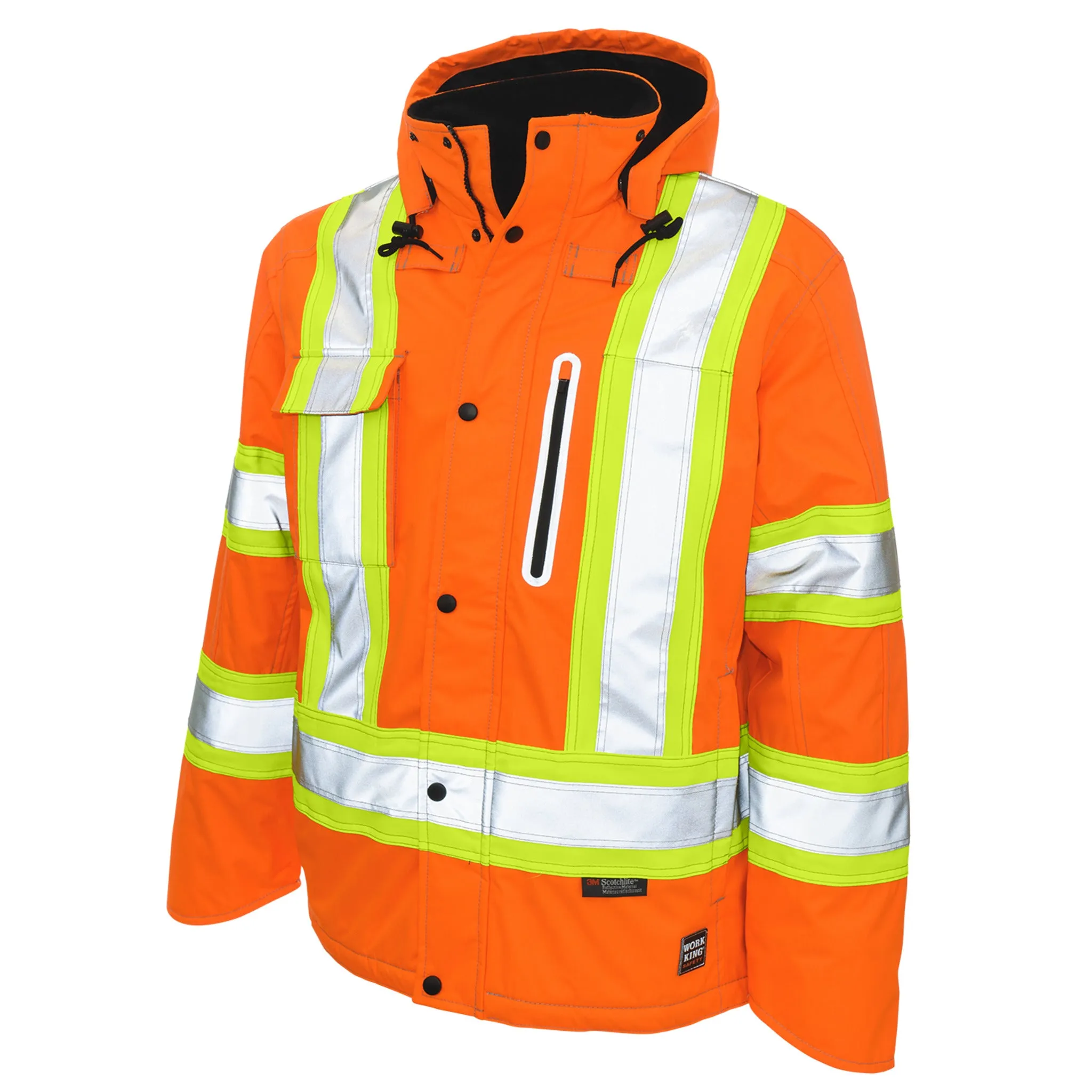 Tough Duck Men's Hi Vis Safety Work Jacket S245 - CSA 300D Poly, Fleece Lined, Waterproof & Reflective | Sizes XS-5XL