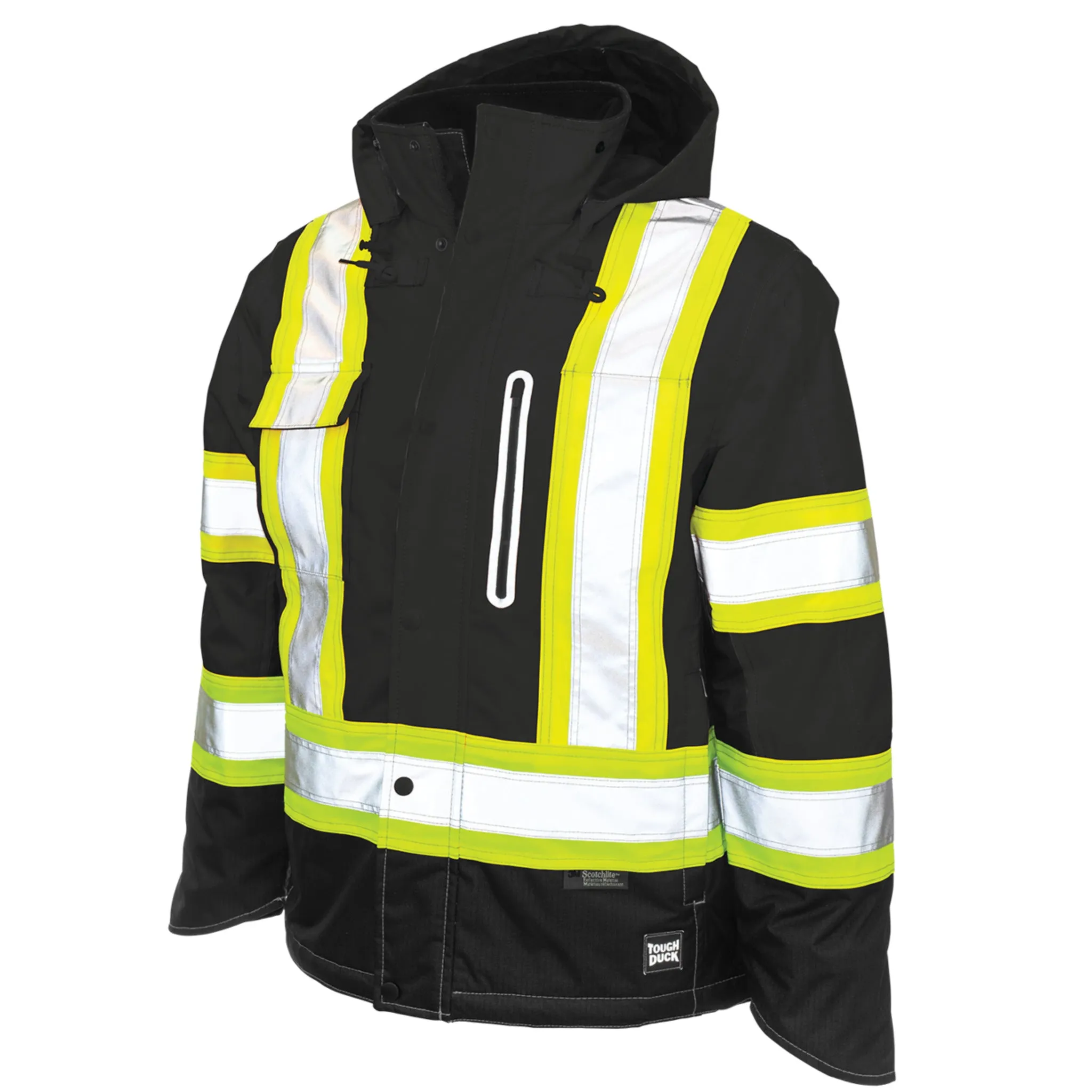 Tough Duck Men's Hi Vis Safety Work Jacket S245 - CSA 300D Poly, Fleece Lined, Waterproof & Reflective | Sizes XS-5XL