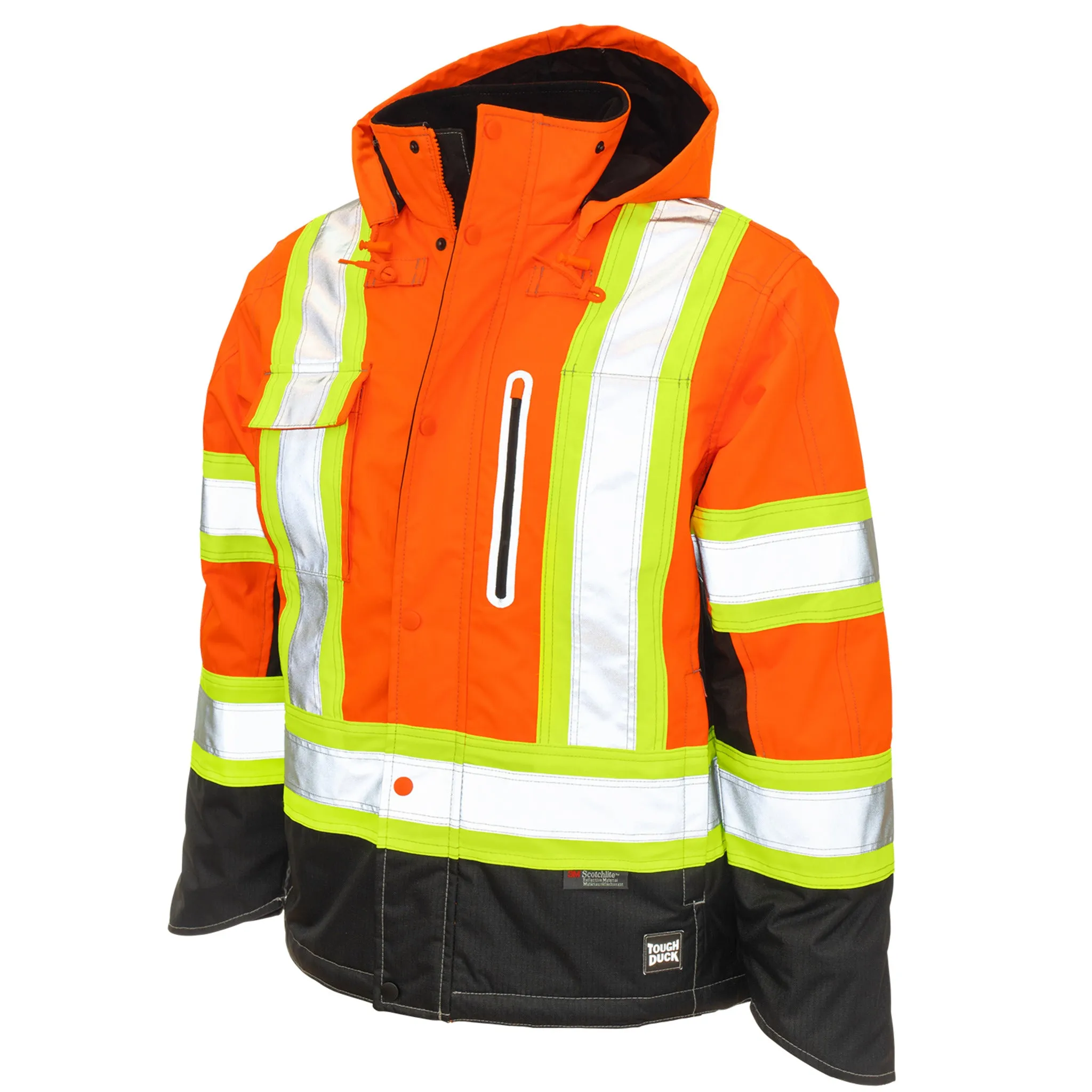Tough Duck Men's Hi Vis Safety Work Jacket S245 - CSA 300D Poly, Fleece Lined, Waterproof & Reflective | Sizes XS-5XL