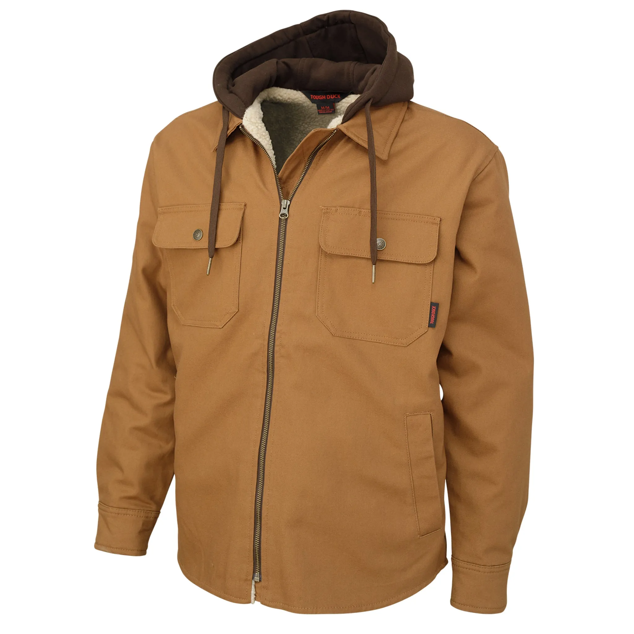 Tough Duck Men's Jac-Shirt WS03 - Sherpa Lined Cotton Duck, Hooded, Front Zip, Durable, Warm, for Outdoor Work, Construction, Agriculture | Sizes S-3XL