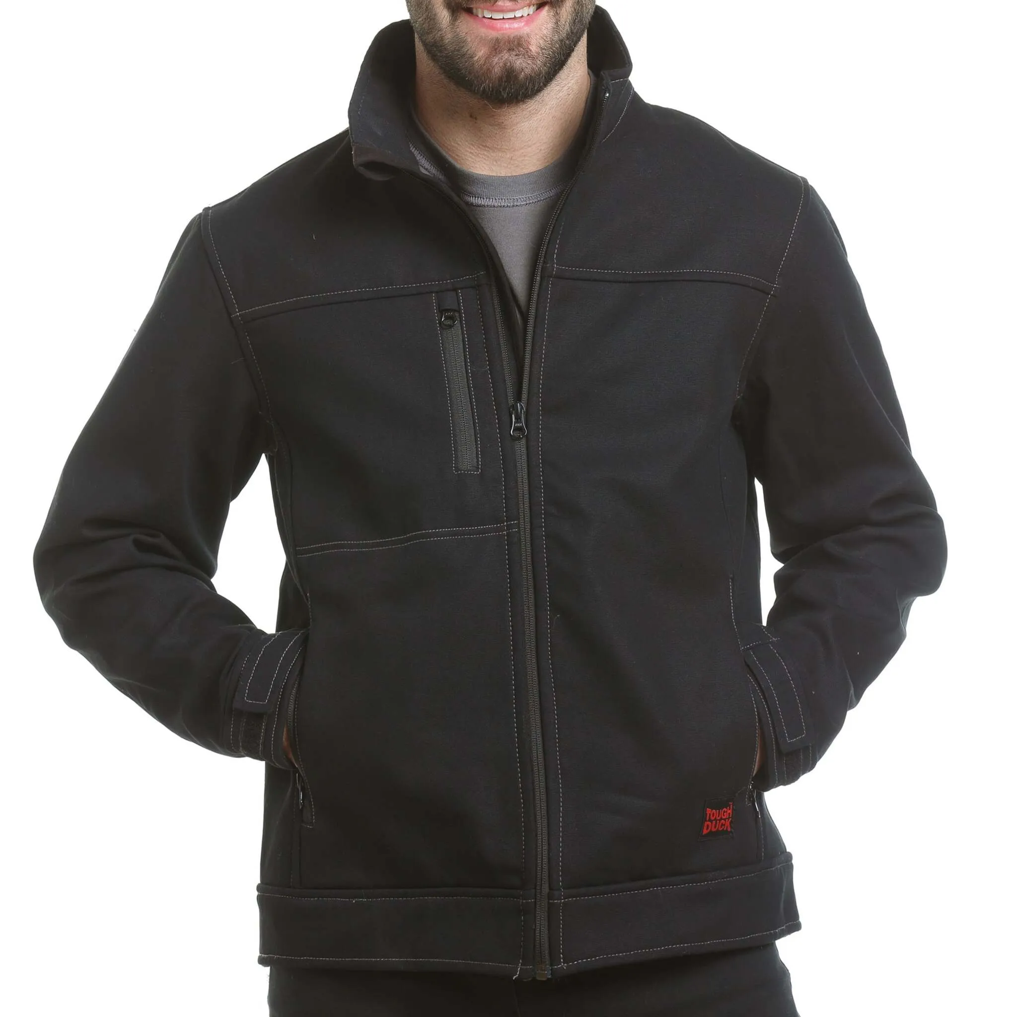 Tough Duck Men's Winter Work Soft Shell Jacket WJ09 - 8 oz Bonded Cotton Duck/Poly Fleece, Insulated, Water Repellent, Black, Durable & Stylish | Sizes S-5XL