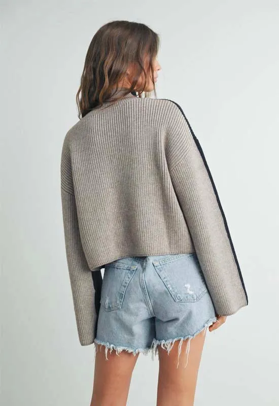 Two Tone Color Block Sweater - Black Taupe