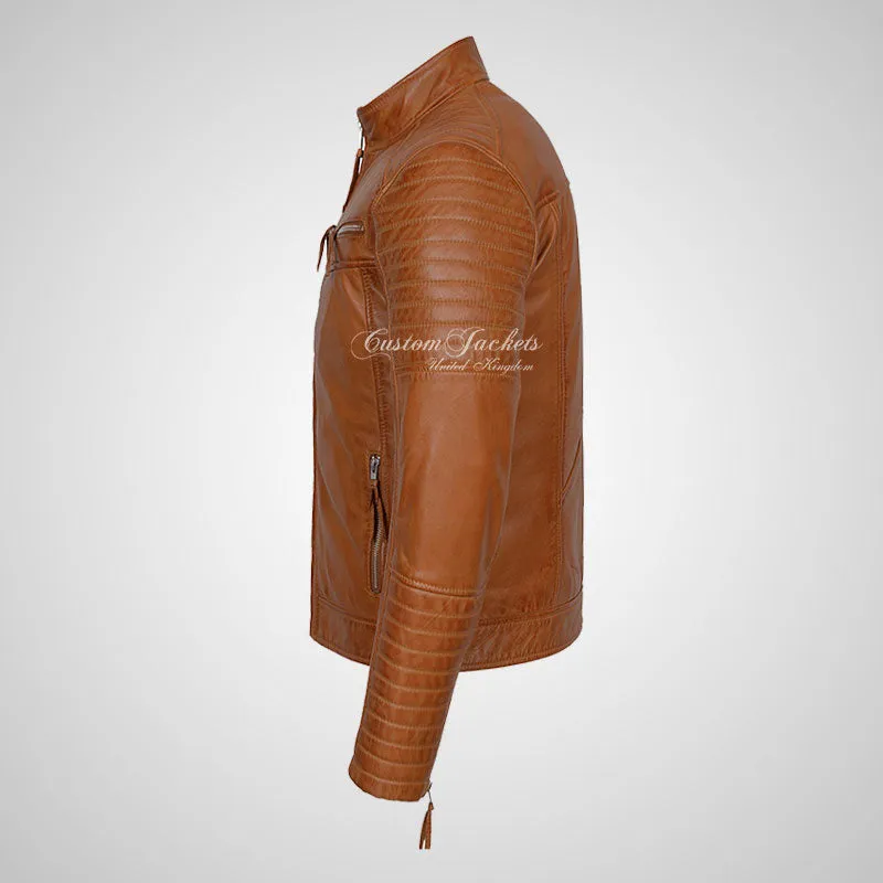 URIAH Mens Leather Biker Jacket Soft Lamb Napa Leather