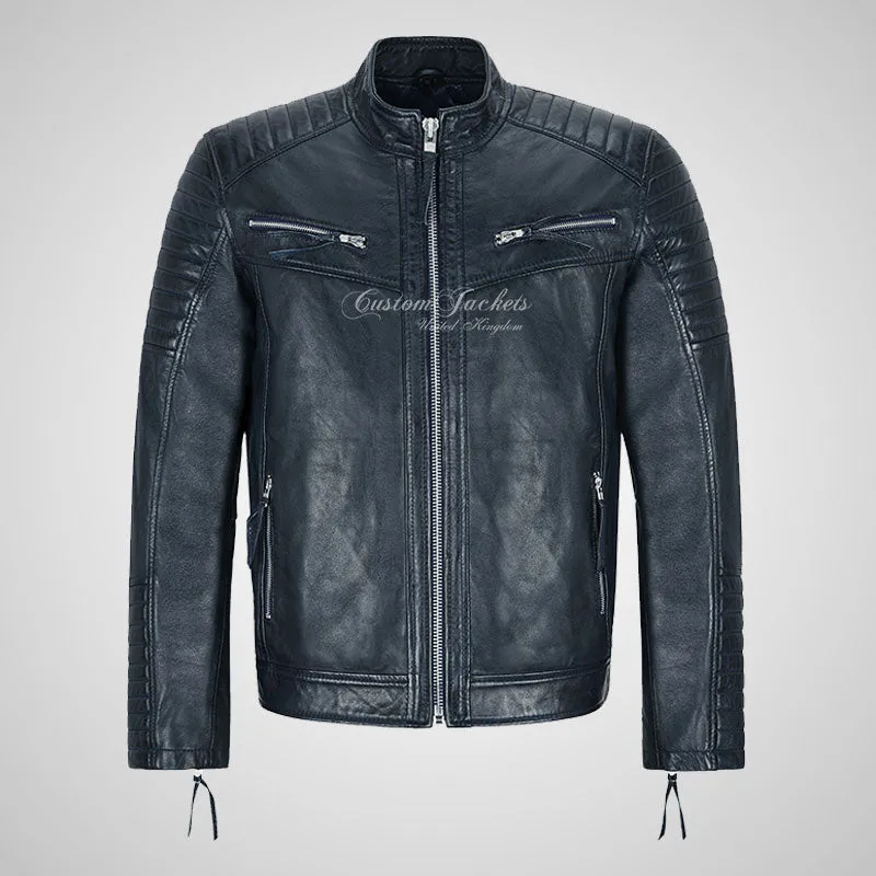 URIAH Mens Leather Biker Jacket Soft Lamb Napa Leather