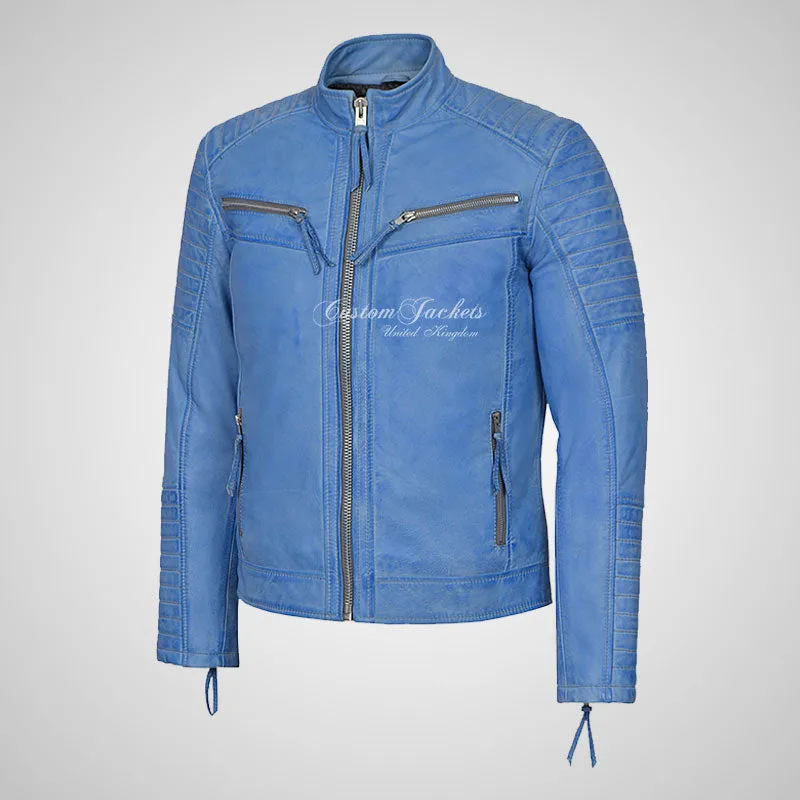 URIAH Mens Leather Biker Jacket Soft Lamb Napa Leather