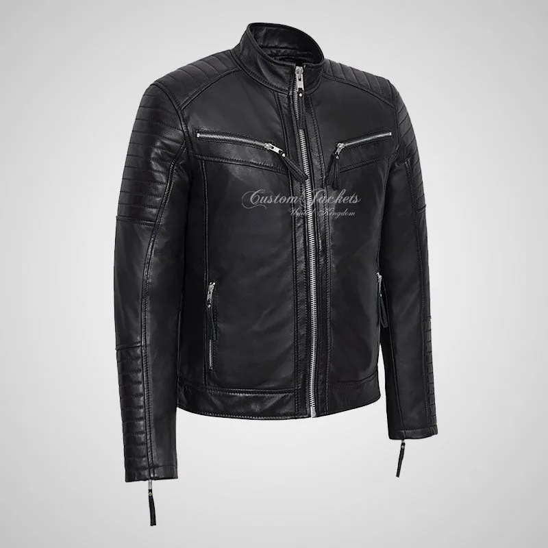URIAH Mens Leather Biker Jacket Soft Lamb Napa Leather