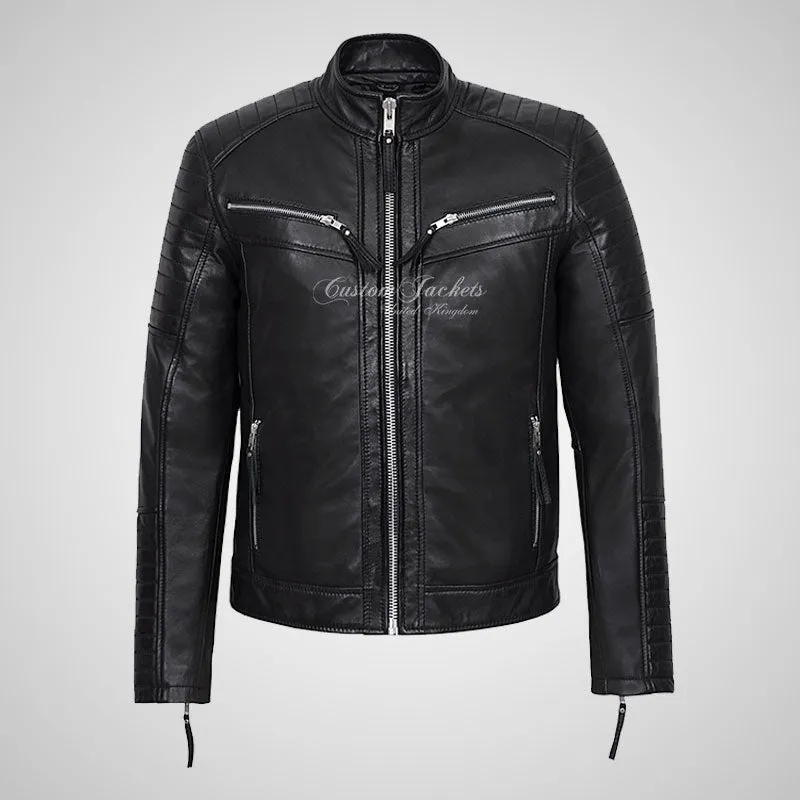 URIAH Mens Leather Biker Jacket Soft Lamb Napa Leather