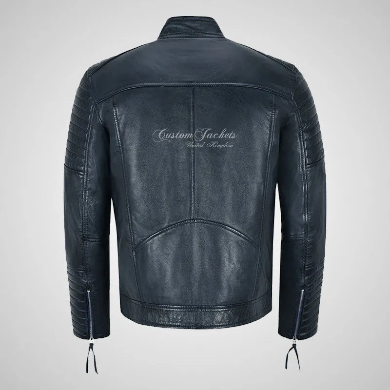 URIAH Mens Leather Biker Jacket Soft Lamb Napa Leather