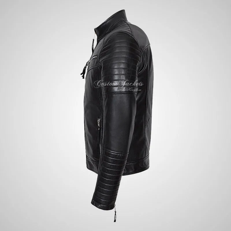 URIAH Mens Leather Biker Jacket Soft Lamb Napa Leather