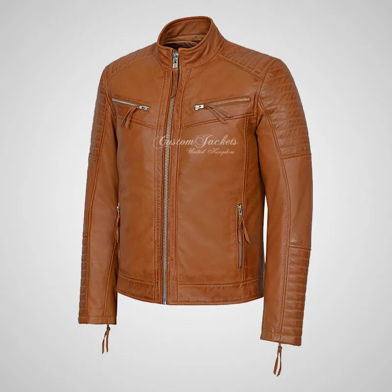URIAH Mens Leather Biker Jacket Soft Lamb Napa Leather
