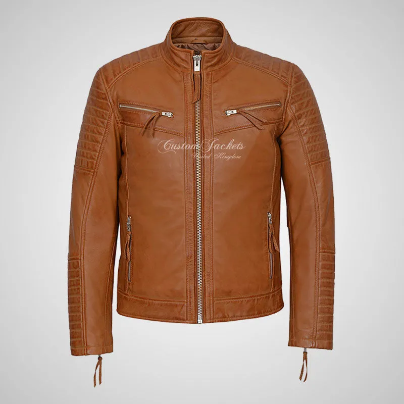 URIAH Mens Leather Biker Jacket Soft Lamb Napa Leather