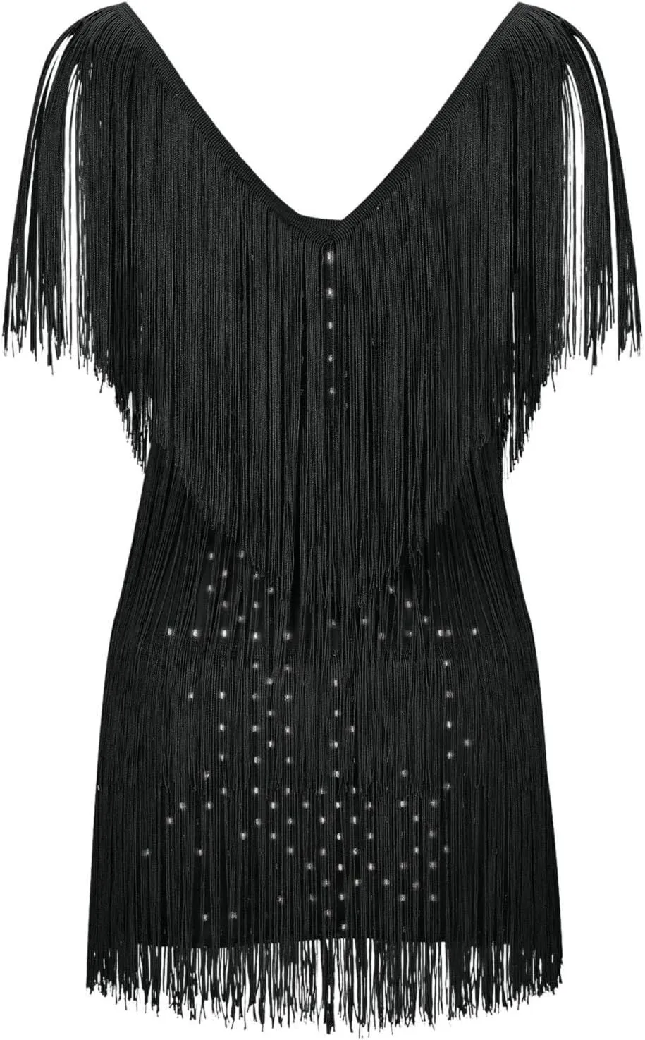 Women Sexy Deep V-Neck Bodycon Dress Summer Layered Fringe Tassel Flapper Dresses Club Party Prom Mini Strap Dress