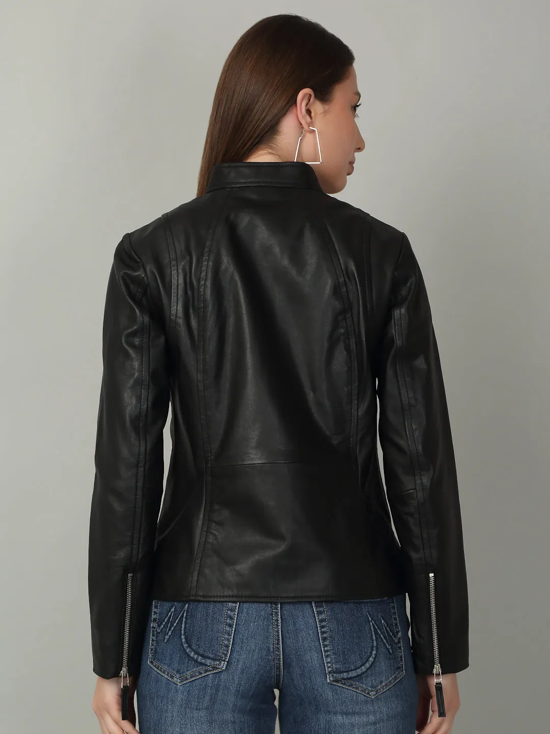 Women Sleek Black Leather Jacket