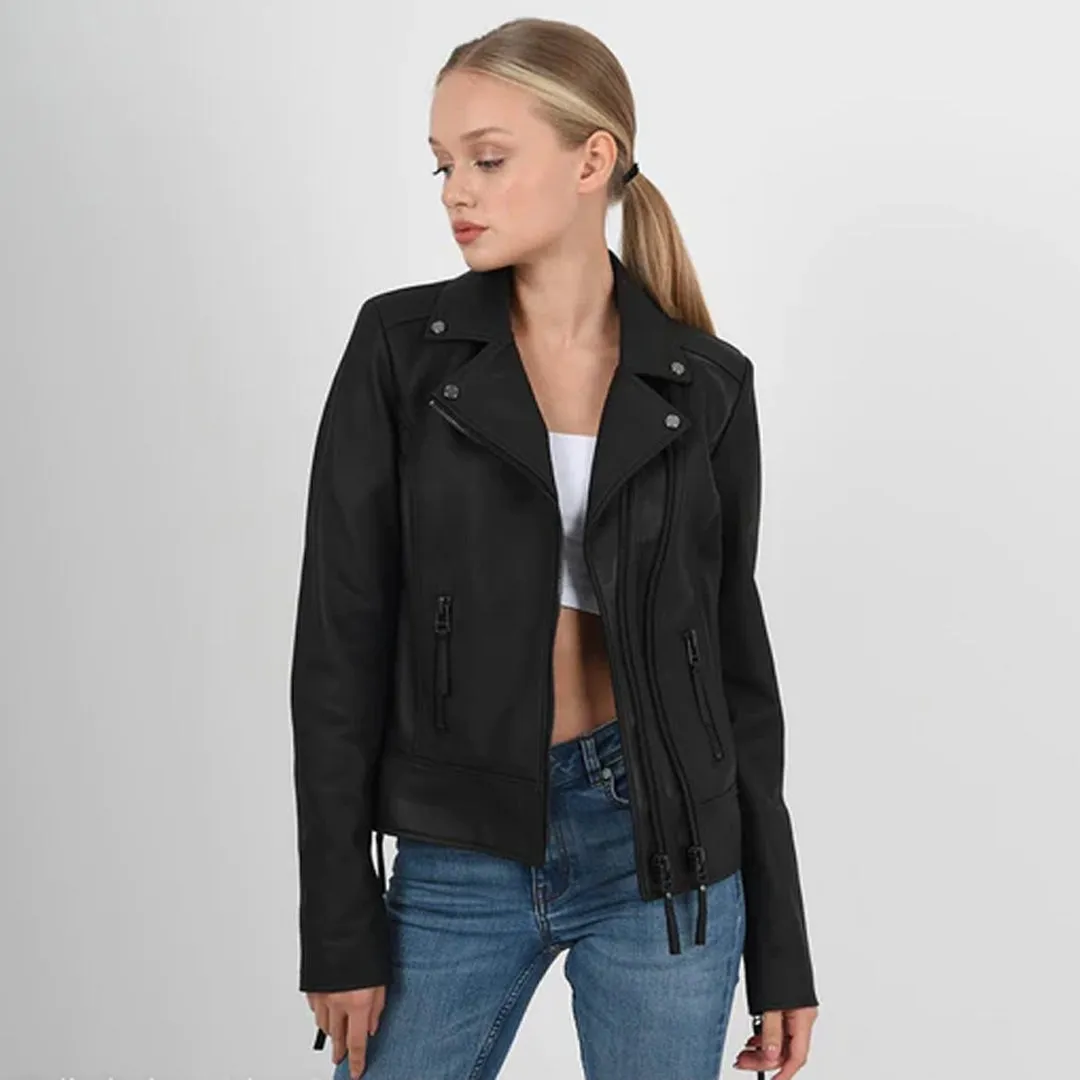 Women’s Black Classic Biker Leather Jacket